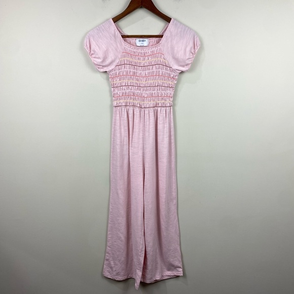 Old Navy Other - Old Navy Girls Pink Smocked Puff Sleeve Jumpsuit size 10
